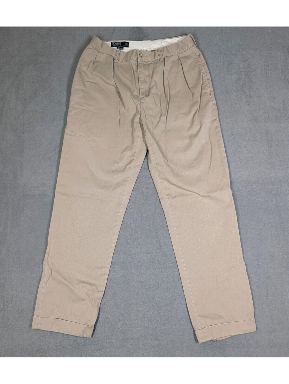 Polo Ralph Lauren Mens 34x34 (32x31) Khaki Vintage Ethan Pleated Chino Pants 90s